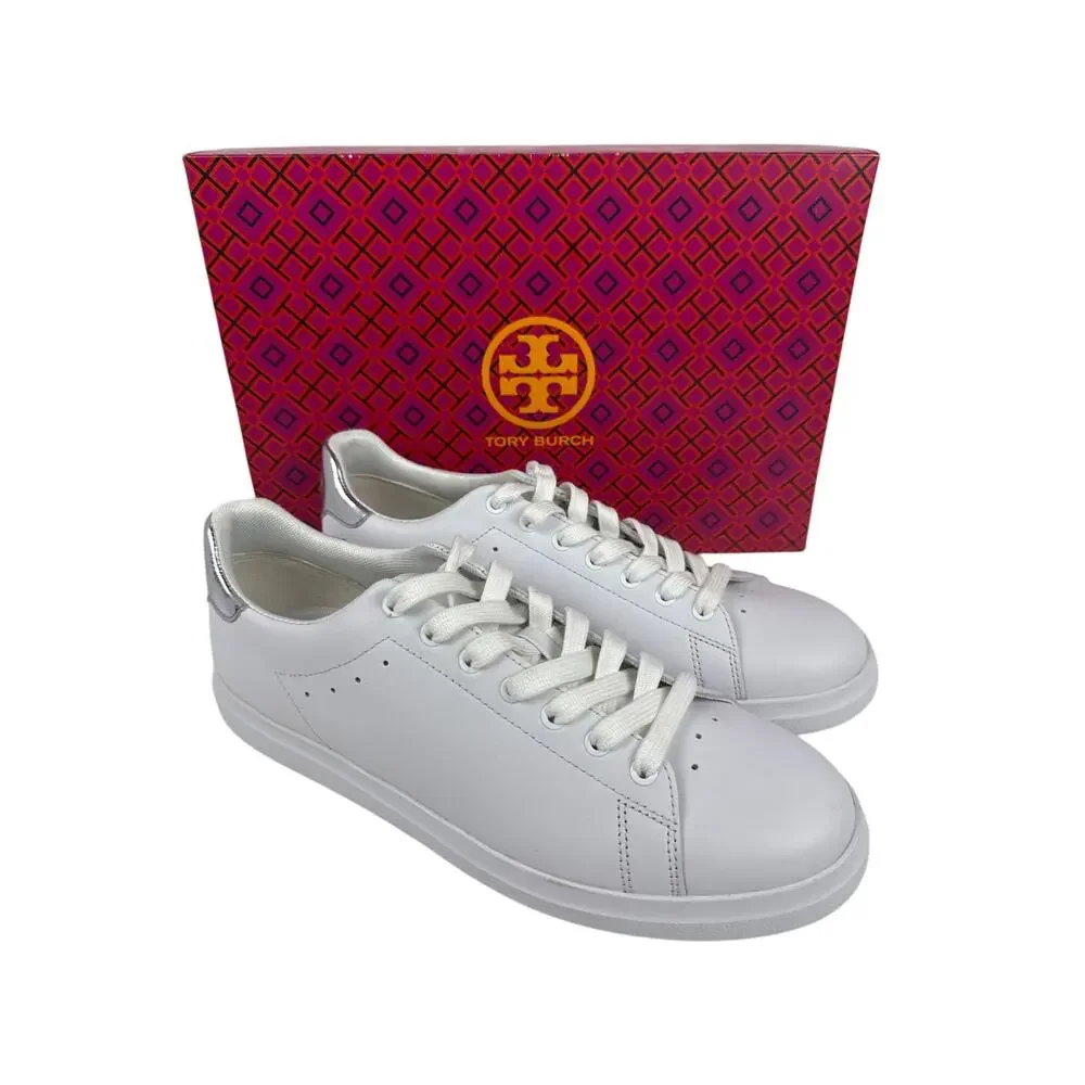 Tory Burch Howell Court Sneaker Women's Size 9 Low Top Leather White/Silver Logo